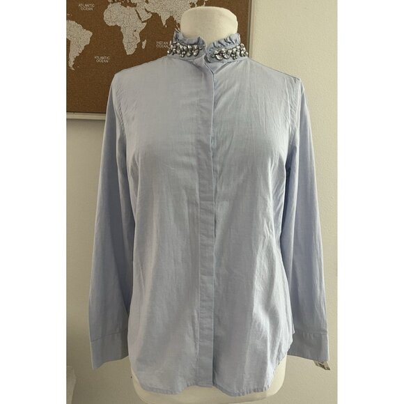 Elle Tops - NWT ELLE Women’s Blue Jeweled Collar Long Sleeve Button Up Dress Shirt Size12
